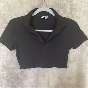 Black Polo Short Sleeve Crop Top